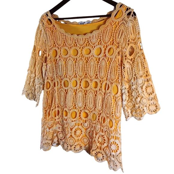 Indigo Thread Co Crochet Lace Boho Peasant Top M Orange Festival Gypsy Romantic - Picture 3 of 10